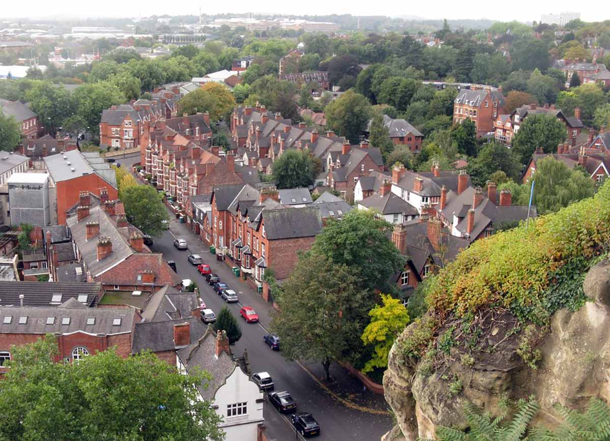 Photo showing a residential area of Nottingham, England