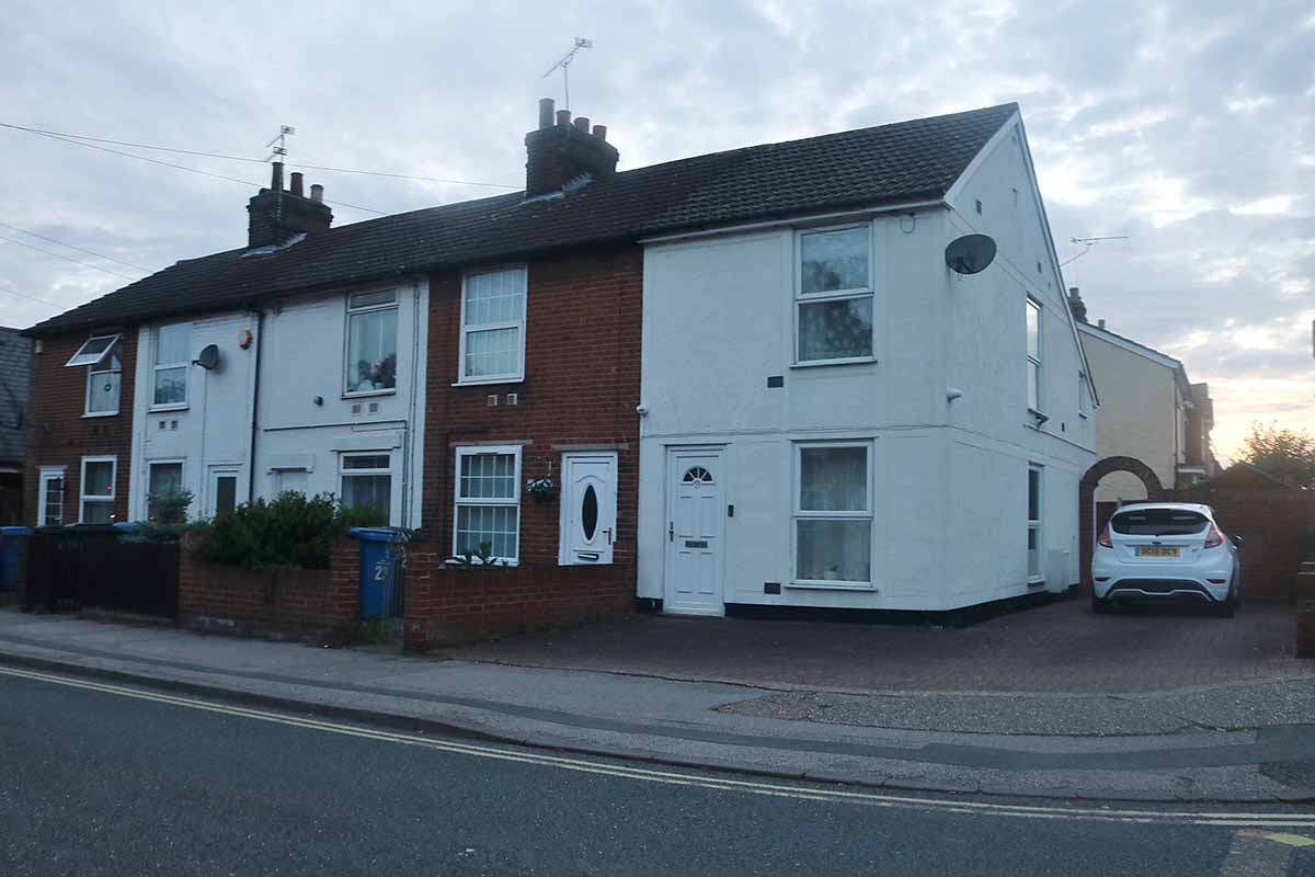 Photo of some repossessed terraced houses in Ipswich.